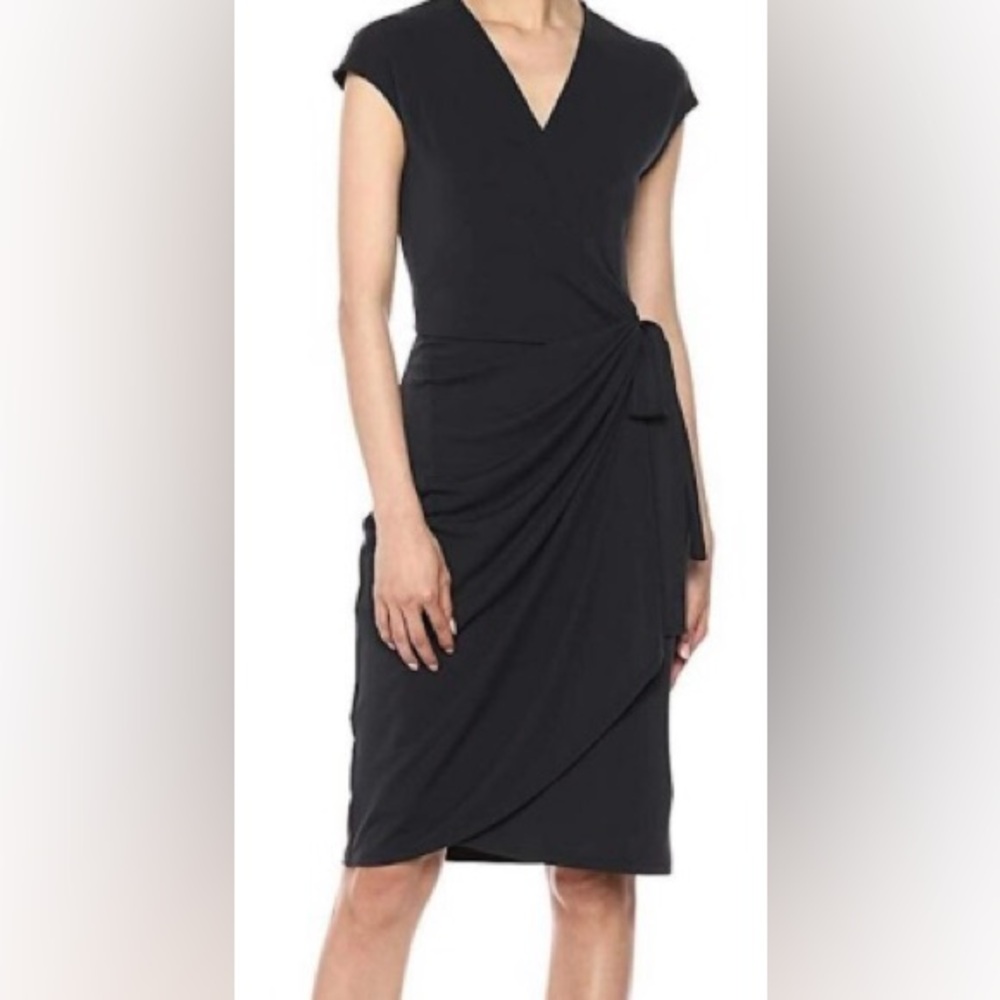 Lark & Ro Elegant Asymmetrical wrap Dress in Deep Blue